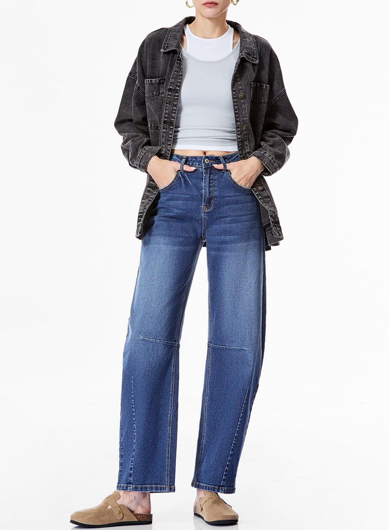 Sidefeel Women's Barrel Jeans Wide Leg Vintage Mid Rise Y2k Baggy Boyfriend Denim Pants Size 10 Blue - Image 5