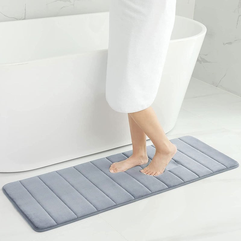 smiry Memory Foam Bath Mat 40 x 120 cm Extra Soft NonSlip Bathroom Mat Runner Super Absorbent Long Bath Mats for Bathroom Floor MachineWashable Dry Bath Rug Foot Mat Light Grey