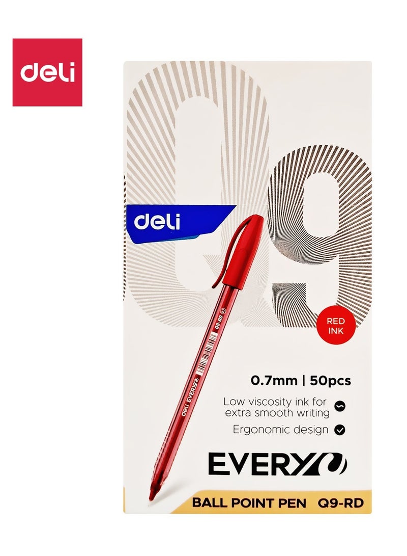 Deli EQ9-RD Ball Point Pen - 50pcs - ideal for office & school use - Image 1