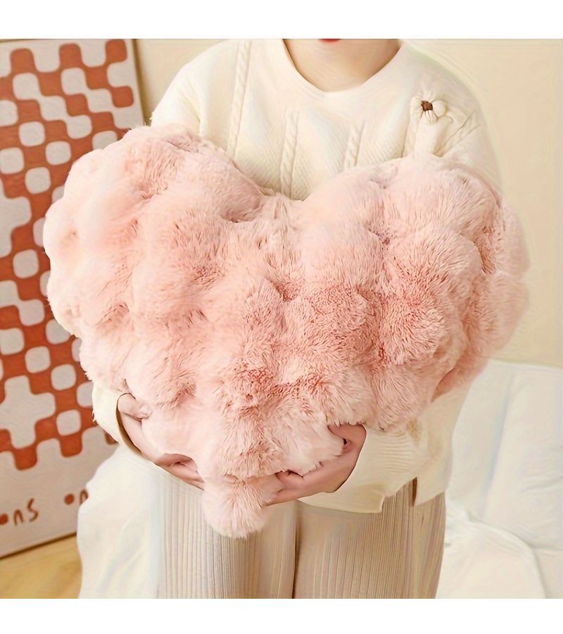 Girly Pink Heart Shaped 3D Bubble Plush Pillow Machine Washable Soft Cushion for Bedroom Sofa - Image 1