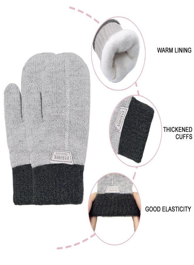 Beurlike 2 Pairs Kids Mittens Fleece Winter Gloves for Boys Girls Children Warm Knitted Snow Gloves for 3-7 Years, Black+grey, 3-7 Years Old - Image 3