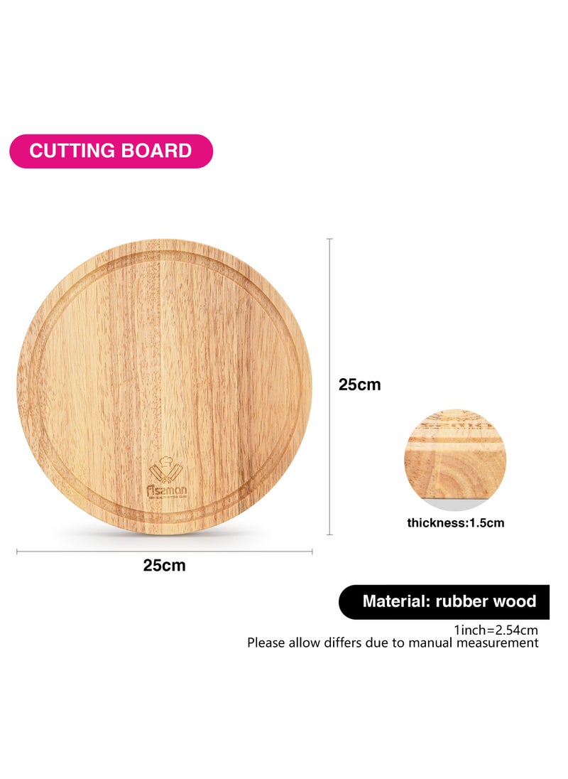 Fissman - Fissman Round Cutting Board 25cm, Hevea Wood Chopping Board 1.5cm Thick | Wooden Cutting Board with Juice Groove | Food Safe Anti-Bacterial Cutting Chopping Board for Meat, Fruits, Vegetables - Image 1