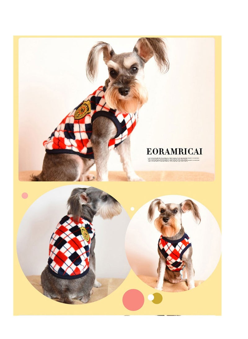 Loquat Squality Diamond Check Warm Soft Flannel English Pet Clothing Red - Image 2