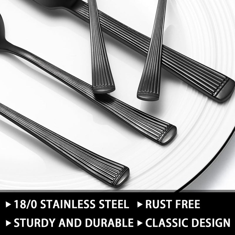 EWFEN 49-Piece Black Silverware Set with Organizer, Stainless Steel Roman Column Black Flatware for 8, Cutlery Utensil Sets with Steak Knives, Rust-proof, Mirror Polished, Dishwasher Safe - Image 3
