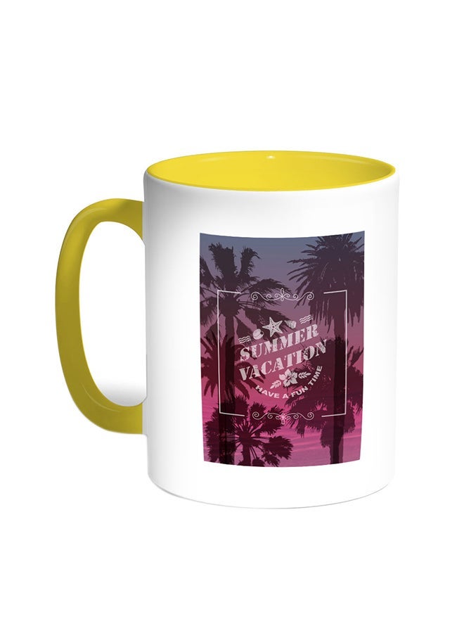 RYN Summer Vacation Printed Coffee Mug Yellow/White 11ounce