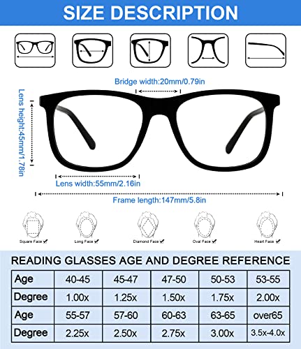 AEZUNI Extra Large Reading Glasses 1.0 Oversized Square Men Readers 1.00 1.25 1.50 1.75 2.00 2.25 2.50 2.75 3.00 3.50 4.00 5.00 6.00 (Black) - Image 5