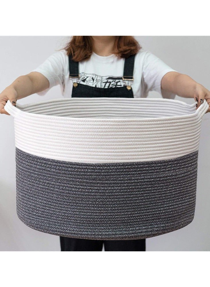 سلال غسيل كبيرة، سلة ملابس، سلال غسيل منسوجة بمقابض، سلة ألعاب، سلال كبيرة للتخزين، غرفة المعيشة، الألعاب، الوسائد، البطانيات، الملابس (رمادي 14 بوصة × 22 بوصة) - Image 5
