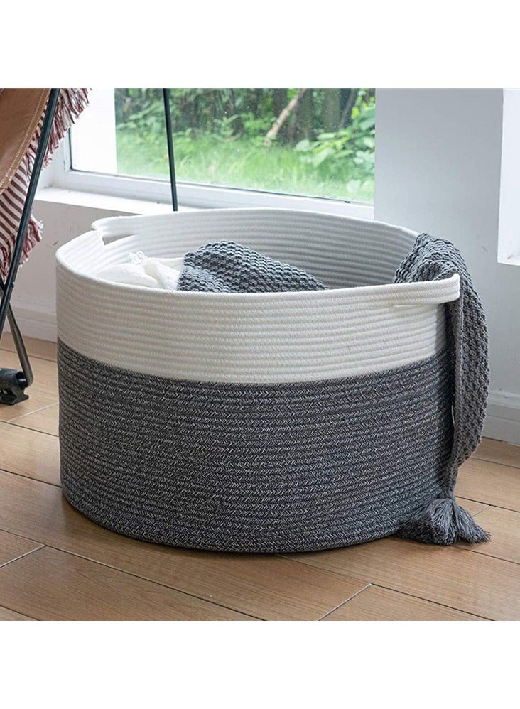 سلال غسيل كبيرة، سلة ملابس، سلال غسيل منسوجة بمقابض، سلة ألعاب، سلال كبيرة للتخزين، غرفة المعيشة، الألعاب، الوسائد، البطانيات، الملابس (رمادي 14 بوصة × 22 بوصة) - Image 1