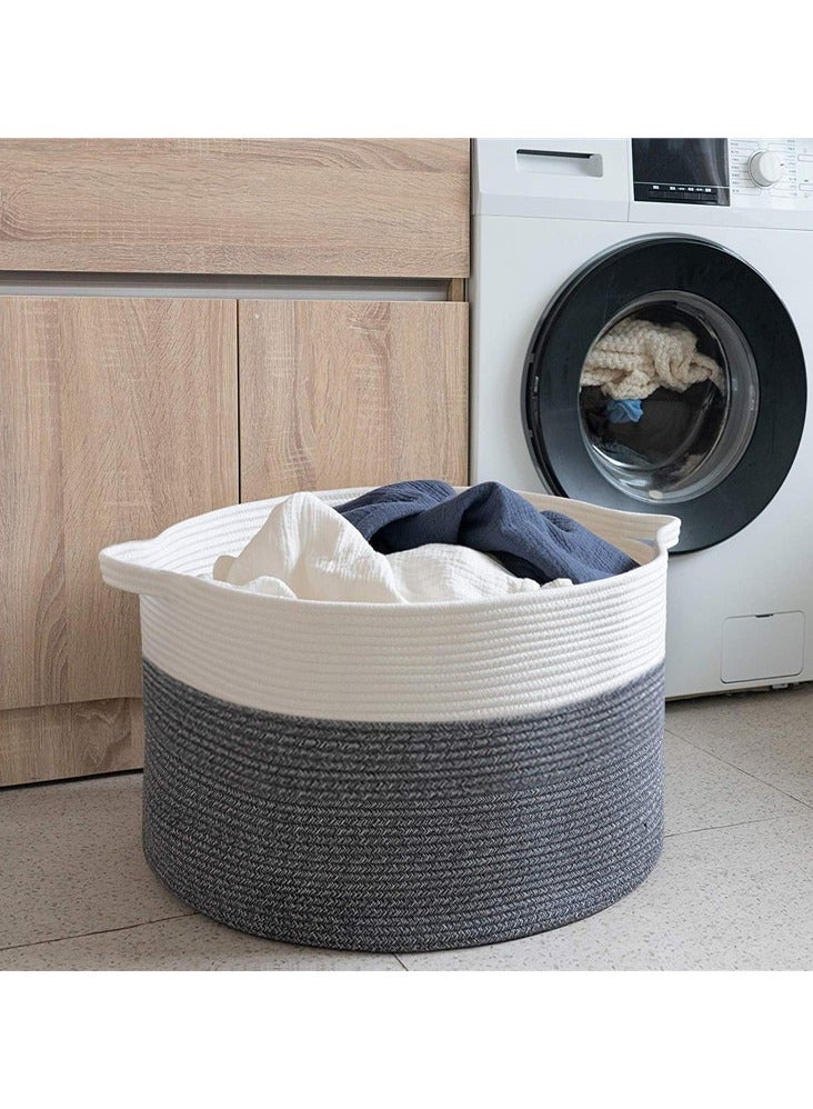 سلال غسيل كبيرة، سلة ملابس، سلال غسيل منسوجة بمقابض، سلة ألعاب، سلال كبيرة للتخزين، غرفة المعيشة، الألعاب، الوسائد، البطانيات، الملابس (رمادي 14 بوصة × 22 بوصة) - Image 3