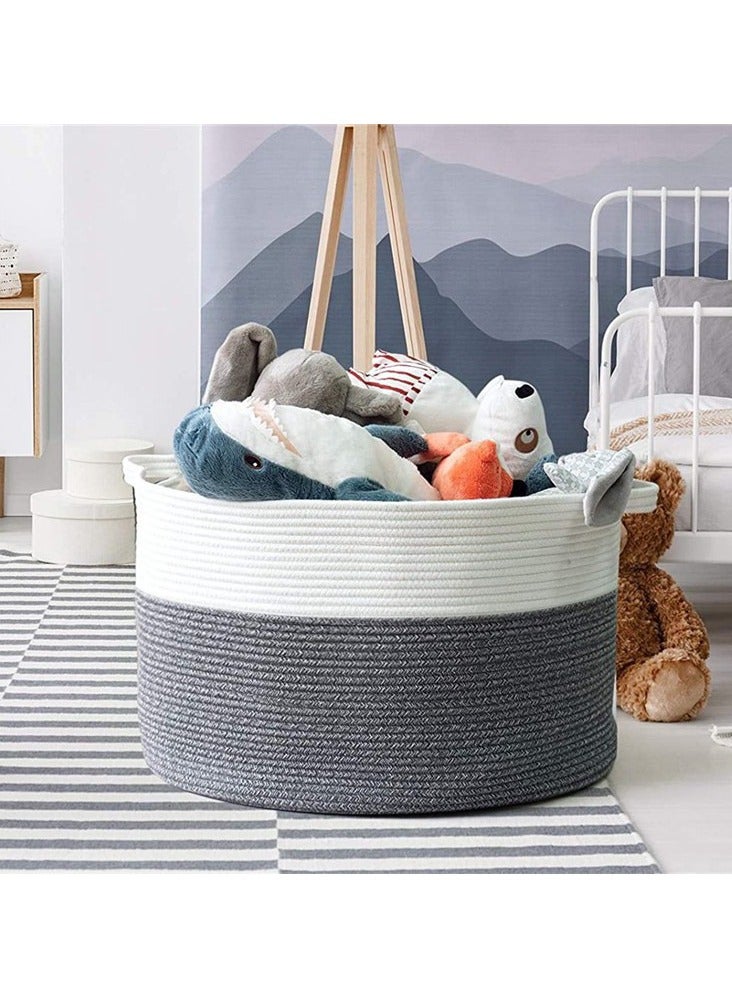 سلال غسيل كبيرة، سلة ملابس، سلال غسيل منسوجة بمقابض، سلة ألعاب، سلال كبيرة للتخزين، غرفة المعيشة، الألعاب، الوسائد، البطانيات، الملابس (رمادي 14 بوصة × 22 بوصة) - Image 2