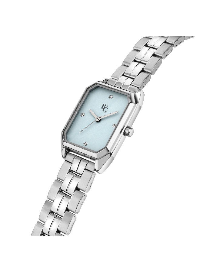 B&G Women's Blue Rectangular Analog Dial with Silver Stainless Steel Band Watch - 36mm - R3853267513 - Image 2