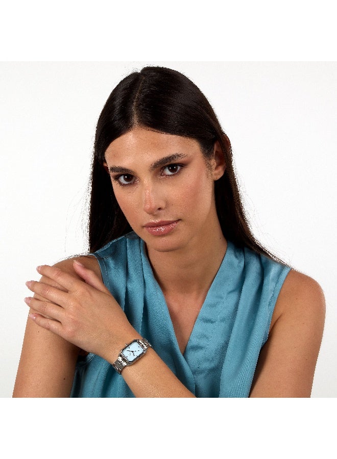 B&G Women's Blue Rectangular Analog Dial with Silver Stainless Steel Band Watch - 36mm - R3853267513 - Image 5