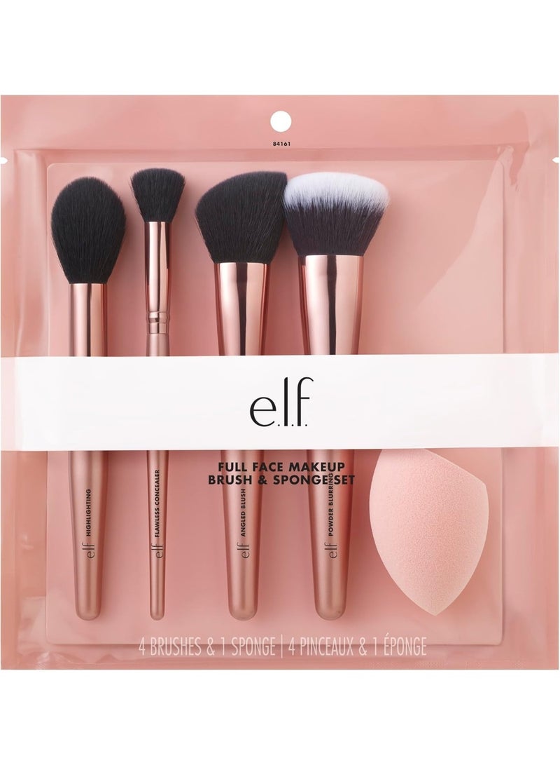 إلف مجموعة فرش وإسفنجات إيلف كوزمتكس للعناية بالبشرة، فرش خافي العيوب، فرش بودرة، فرش أحمر الخدود، فرش هايلايتر، وإسفنجة كاملة للوجه لبشرة مثالية - Image 1