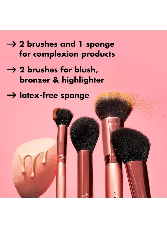 إلف مجموعة فرش وإسفنجات إيلف كوزمتكس للعناية بالبشرة، فرش خافي العيوب، فرش بودرة، فرش أحمر الخدود، فرش هايلايتر، وإسفنجة كاملة للوجه لبشرة مثالية - Image 2