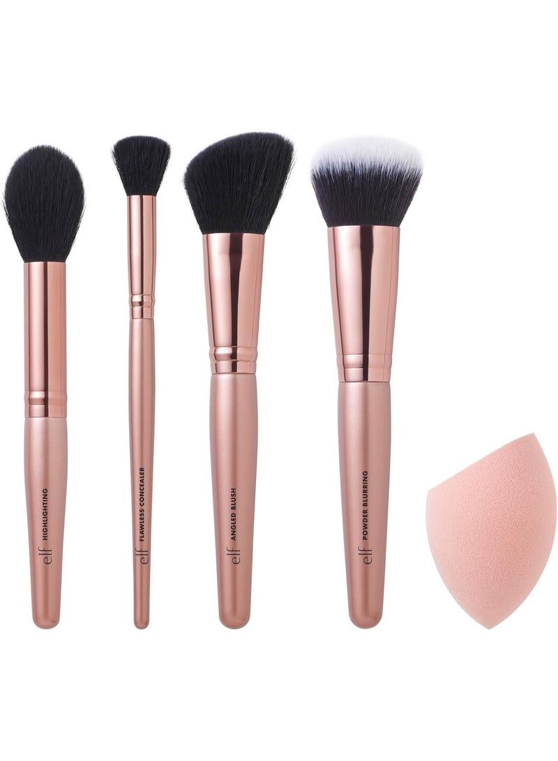 إلف مجموعة فرش وإسفنجات إيلف كوزمتكس للعناية بالبشرة، فرش خافي العيوب، فرش بودرة، فرش أحمر الخدود، فرش هايلايتر، وإسفنجة كاملة للوجه لبشرة مثالية - Image 3