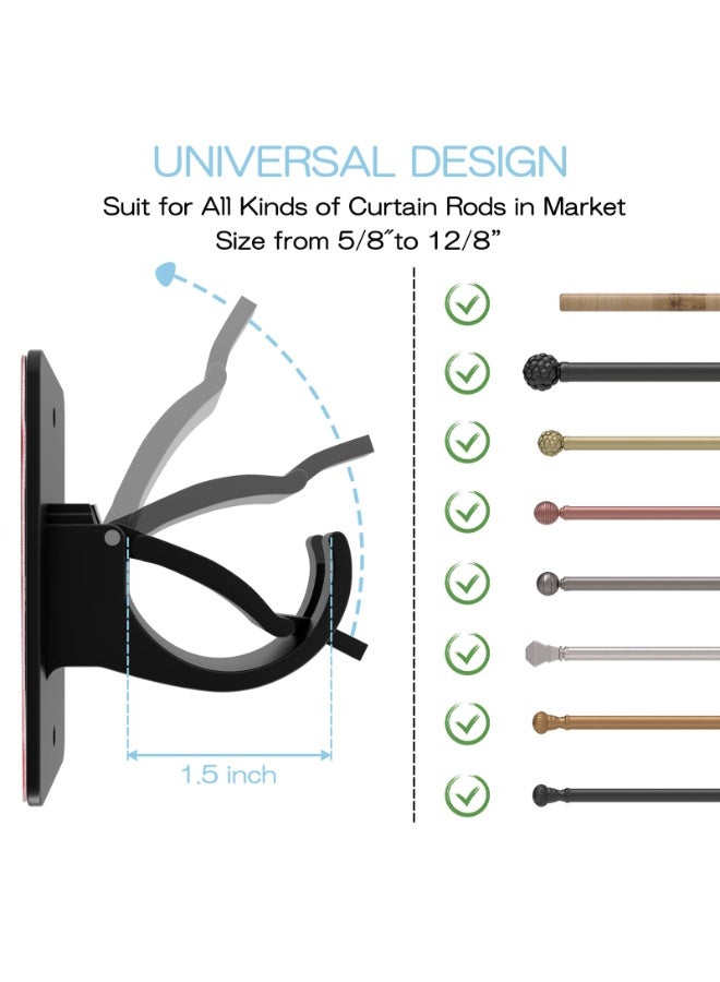 سوكاني 4 قطع من حامل قضيب الستارة اللاصق ذاتيًا، حامل قضيب الستارة البلاستيكي العالمي، حامل قضيب الستارة بدون حفر، خطافات قضيب الستارة للحمام وغرفة النوم وغرفة المعيشة والمطبخ (أسود) - Image 2