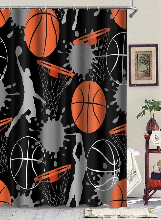 NTETSN Basketball Sports Shower Curtains Basketball Theme Playing Game Oil Splash Painted Doodle Cool Art Teen Boys Room Decor for Bathroom Standard Size 72 X 72 Inch - Image 2