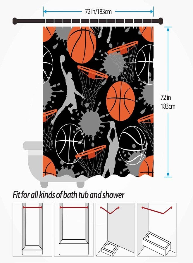 NTETSN Basketball Sports Shower Curtains Basketball Theme Playing Game Oil Splash Painted Doodle Cool Art Teen Boys Room Decor for Bathroom Standard Size 72 X 72 Inch - Image 3