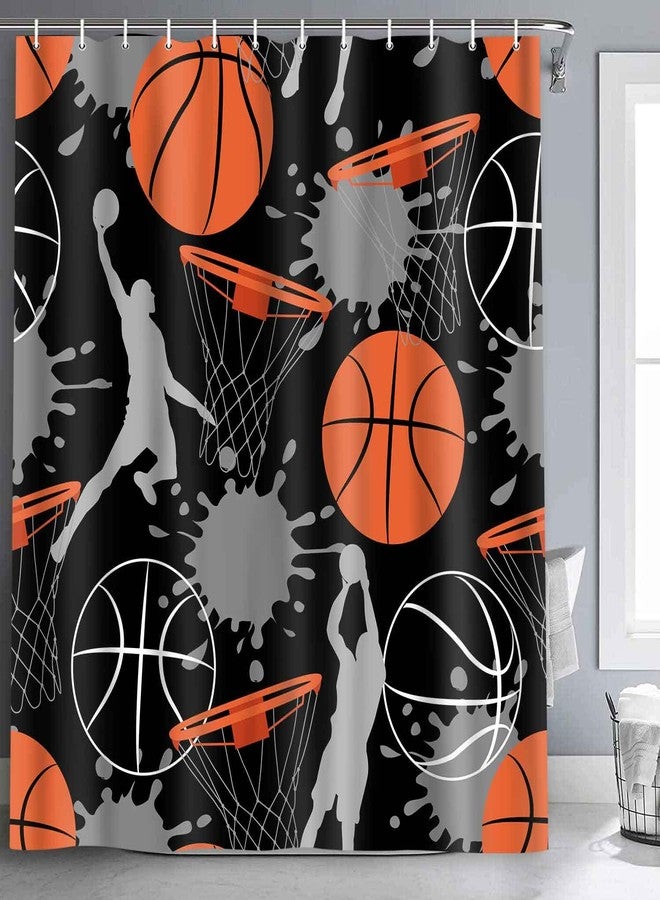 NTETSN Basketball Sports Shower Curtains Basketball Theme Playing Game Oil Splash Painted Doodle Cool Art Teen Boys Room Decor for Bathroom Standard Size 72 X 72 Inch - Image 1
