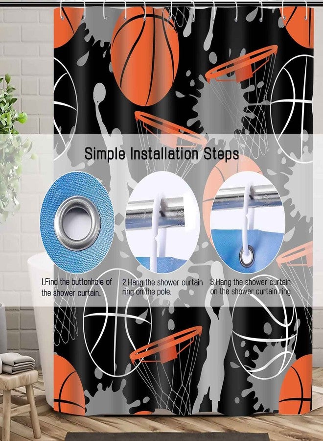 NTETSN Basketball Sports Shower Curtains Basketball Theme Playing Game Oil Splash Painted Doodle Cool Art Teen Boys Room Decor for Bathroom Standard Size 72 X 72 Inch - Image 4