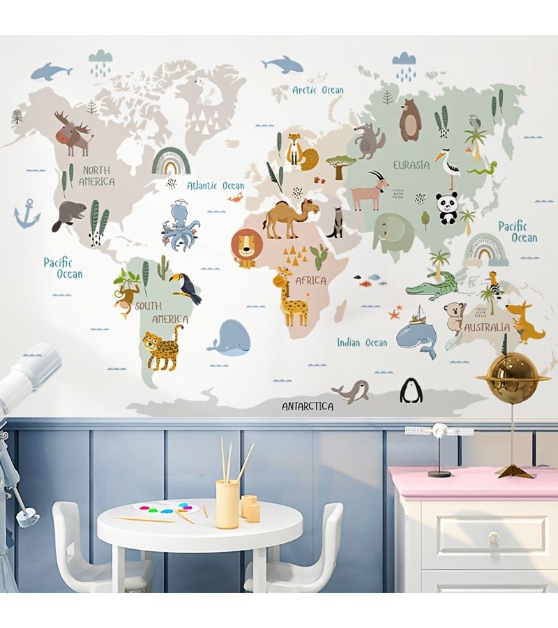 Animal Map Self Adhesive 2D Flat Wall Sticker for Room Decoration - Image 2