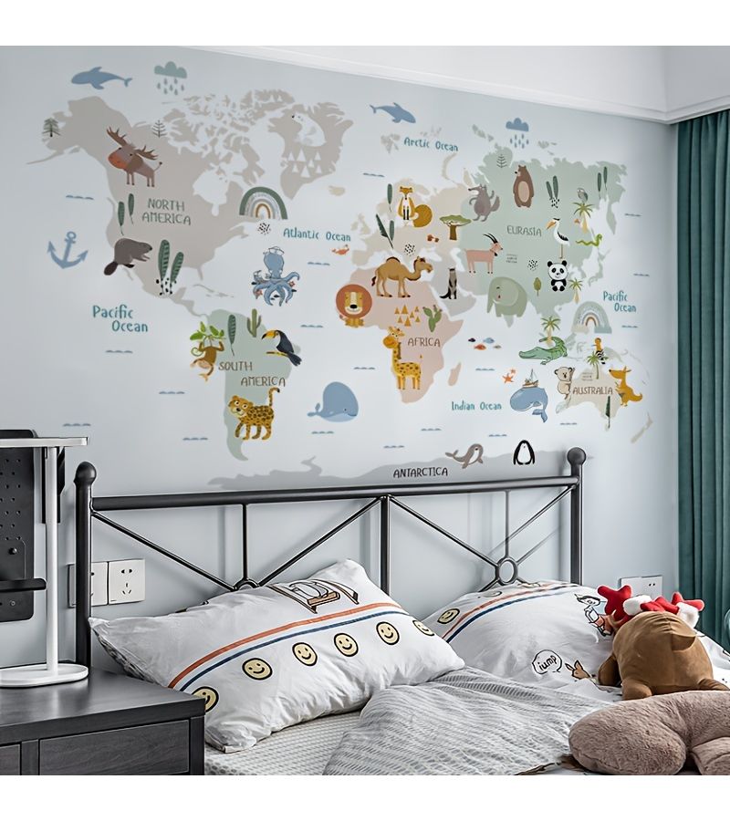 Animal Map Self Adhesive 2D Flat Wall Sticker for Room Decoration - Image 4