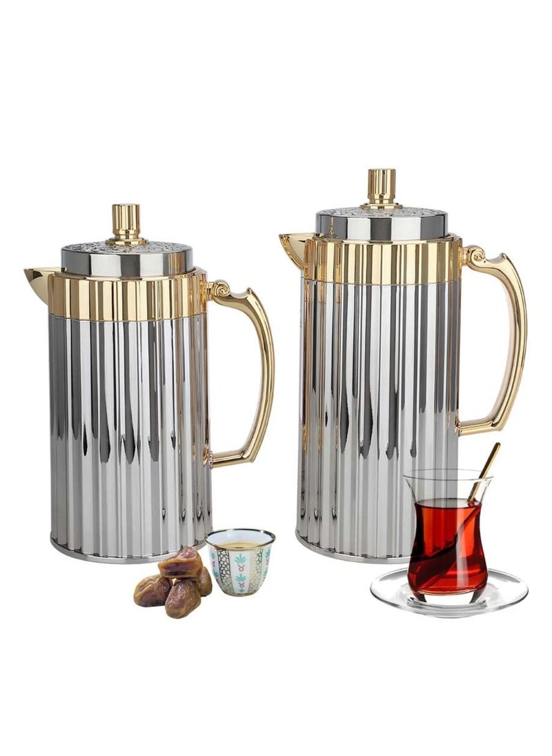 Alsaif Gallery Thermos Set Eva Ribbed Nickel with Golden Handle 2 Pcs  - Image 2