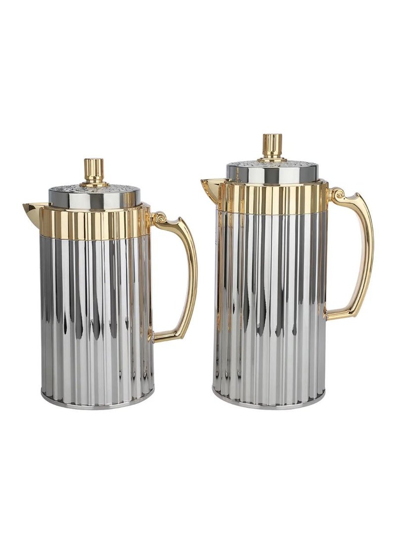 Alsaif Gallery Thermos Set Eva Ribbed Nickel with Golden Handle 2 Pcs  - Image 3