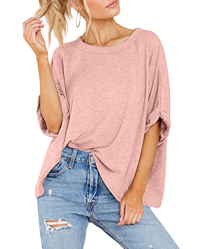 GeGekoko Women Oversized T-Shirt Summer Casual Short Sleeve Loose Tee Tops Pink - Image 3