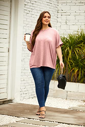 GeGekoko Women Oversized T-Shirt Summer Casual Short Sleeve Loose Tee Tops Pink - Image 4