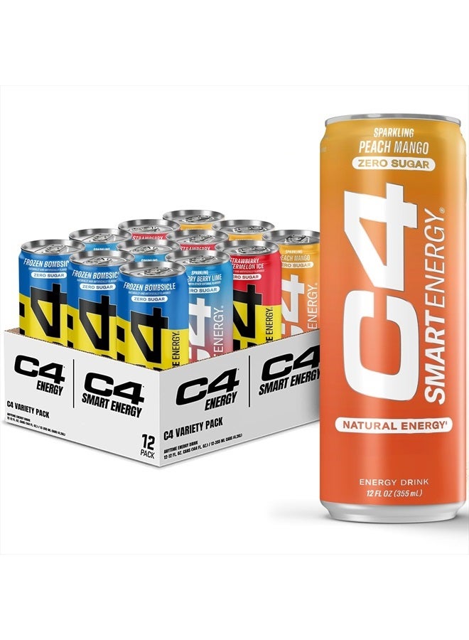 CELLUCOR C4 Energy & Smart Energy Drinks Variety Pack, Sugar Free Pre Workout Performance Drink With No Artificial Colors or Dyes, Zero Calorie, Coffee Substitute or Alternative, 4 Flavor Variety 12 Pack - Image 1
