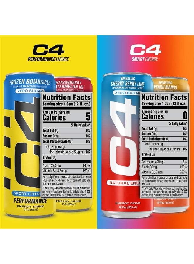 CELLUCOR C4 Energy & Smart Energy Drinks Variety Pack, Sugar Free Pre Workout Performance Drink With No Artificial Colors or Dyes, Zero Calorie, Coffee Substitute or Alternative, 4 Flavor Variety 12 Pack - Image 3