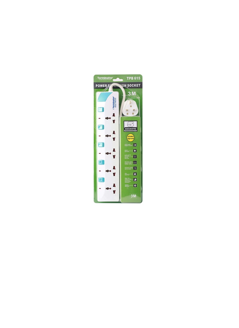 Terminator - Terminator 5 Way Extension Socket 3M Cable ESMA Approved Model: TPB 615-3M - Image 1