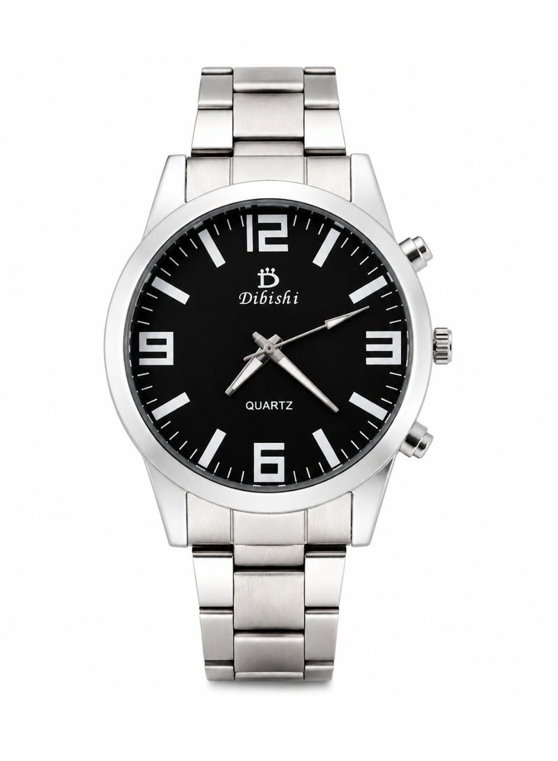 Dibishi Men’s Quartz Wrist Watch – Black Dial, Silver Stainless Steel Band, Analog Casual Fashion Watch for Men - Image 2