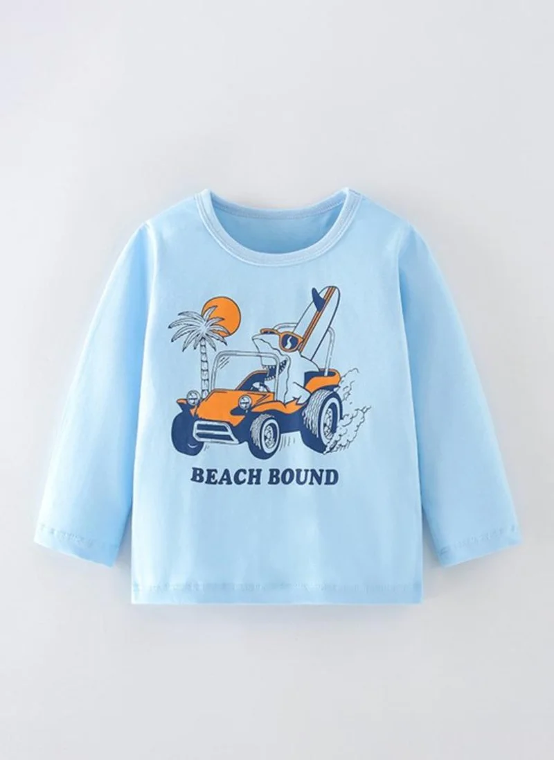 YUNIQEE Blue Graphic Printed Round Neck T-shirt