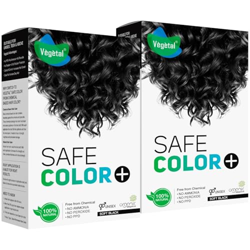 Vegetal Safe Color Plus Natural Hair Colour, Soft Black- 50g. Chemical-Free, No Ammonia, No Peroxide, Unisex (Pack of 2) - Image 1