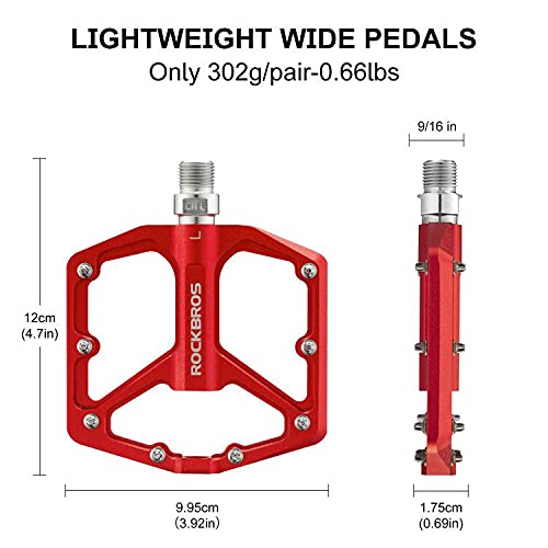 ROCKBROS Bike Pedals, Flat Aluminum 9/16" Sealed Bearing Lightweight Platform for Road Mountain BMX MTB Bike - Image 3