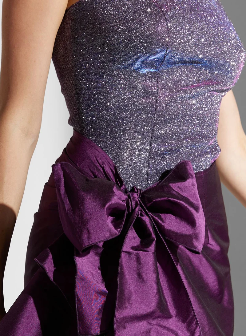 Namshi x Dana One Shoulder Shimmer Dress With Removable Skirt