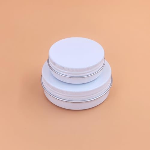 Thintinick 32 Pieces Screw Lid Round Aluminum Tins Empty Metal Jars Spice Lip Balm Candle Storage Containers Travel Cans, 2oz & 1oz Mixed Sizes (White) - Image 4