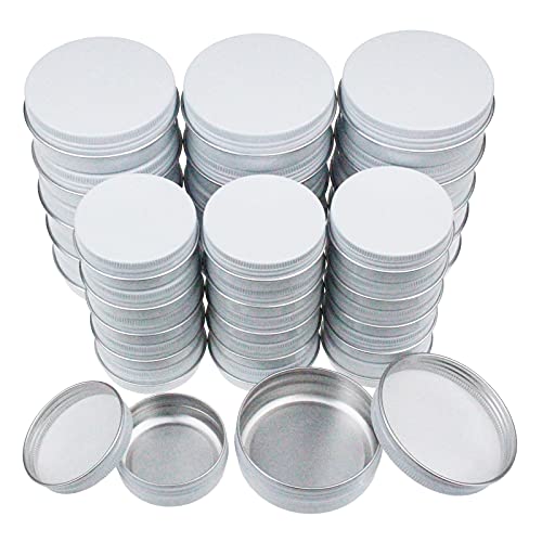 Thintinick 32 Pieces Screw Lid Round Aluminum Tins Empty Metal Jars Spice Lip Balm Candle Storage Containers Travel Cans, 2oz & 1oz Mixed Sizes (White) - Image 1