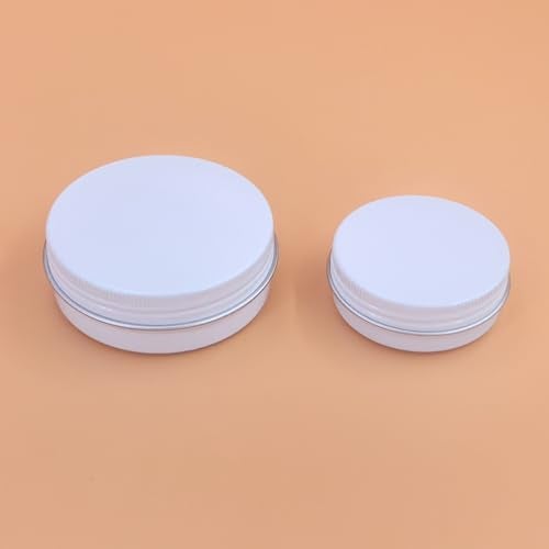 Thintinick 32 Pieces Screw Lid Round Aluminum Tins Empty Metal Jars Spice Lip Balm Candle Storage Containers Travel Cans, 2oz & 1oz Mixed Sizes (White) - Image 2