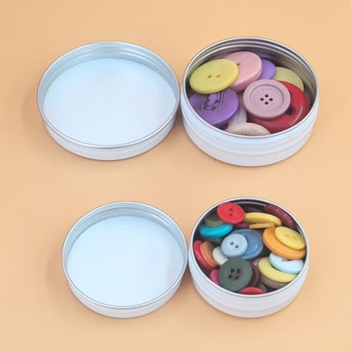 Thintinick 32 Pieces Screw Lid Round Aluminum Tins Empty Metal Jars Spice Lip Balm Candle Storage Containers Travel Cans, 2oz & 1oz Mixed Sizes (White) - Image 3