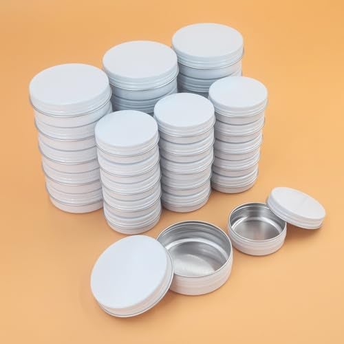 Thintinick 32 Pieces Screw Lid Round Aluminum Tins Empty Metal Jars Spice Lip Balm Candle Storage Containers Travel Cans, 2oz & 1oz Mixed Sizes (White) - Image 5
