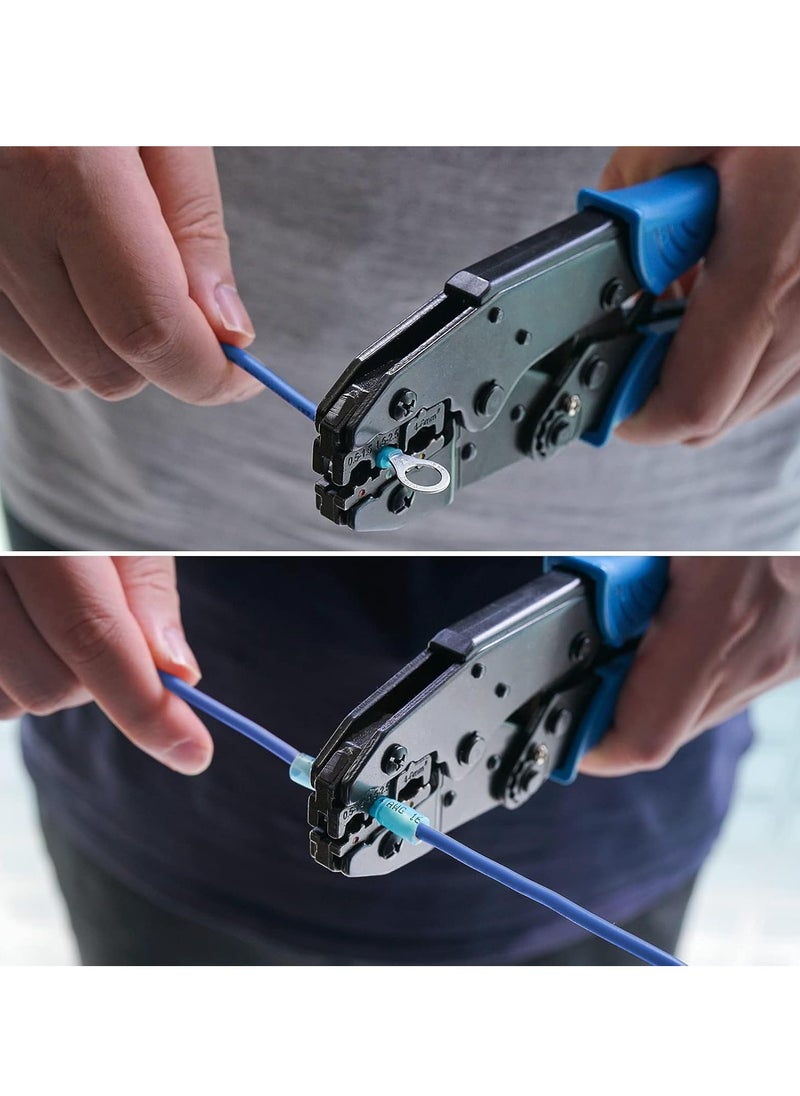 Excefore - Crimping Tool for Heat Shrink Connectors, AWG22-10 Crimping Tool For Insulated Electrical Connectors, Ratcheting Wire Terminal Crimper - Crimping Pliers - Electrical Crimping Tool (30C, Blue) - Image 1
