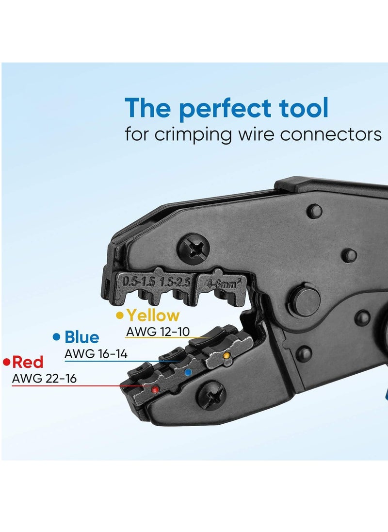 Excefore - Crimping Tool for Heat Shrink Connectors, AWG22-10 Crimping Tool For Insulated Electrical Connectors, Ratcheting Wire Terminal Crimper - Crimping Pliers - Electrical Crimping Tool (30C, Blue) - Image 1