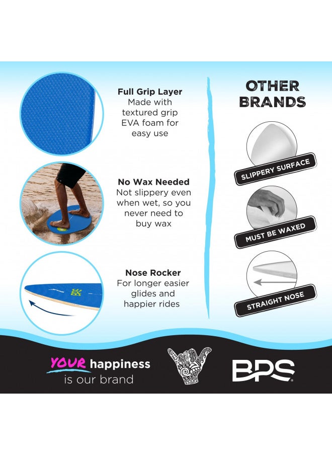 BPS - BPS 'Shaka' 35 Inch No Wax Needed Skim Board - Epoxy Coated Wood Skimboard with EVA Pads - Skimboard for Beginner to Advanced (Blue) - Image 1