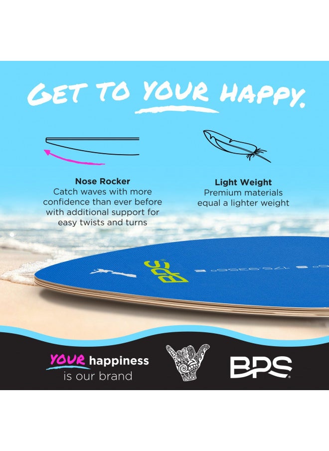 BPS - BPS 'Shaka' 35 Inch No Wax Needed Skim Board - Epoxy Coated Wood Skimboard with EVA Pads - Skimboard for Beginner to Advanced (Blue) - Image 1