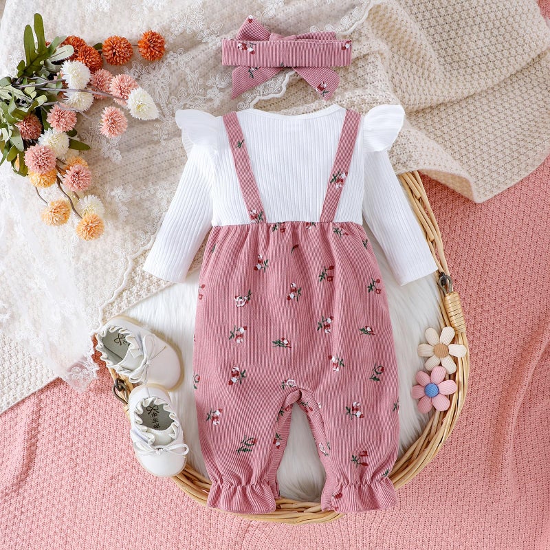 YINGISFITM Newborn Infant Baby Girl Clothes Fall Winter Long Sleeve Bubble Romper Floral Bow One Piece Jumpsuit Cute Outfits (Pink, 0-3 Months) - Image 4