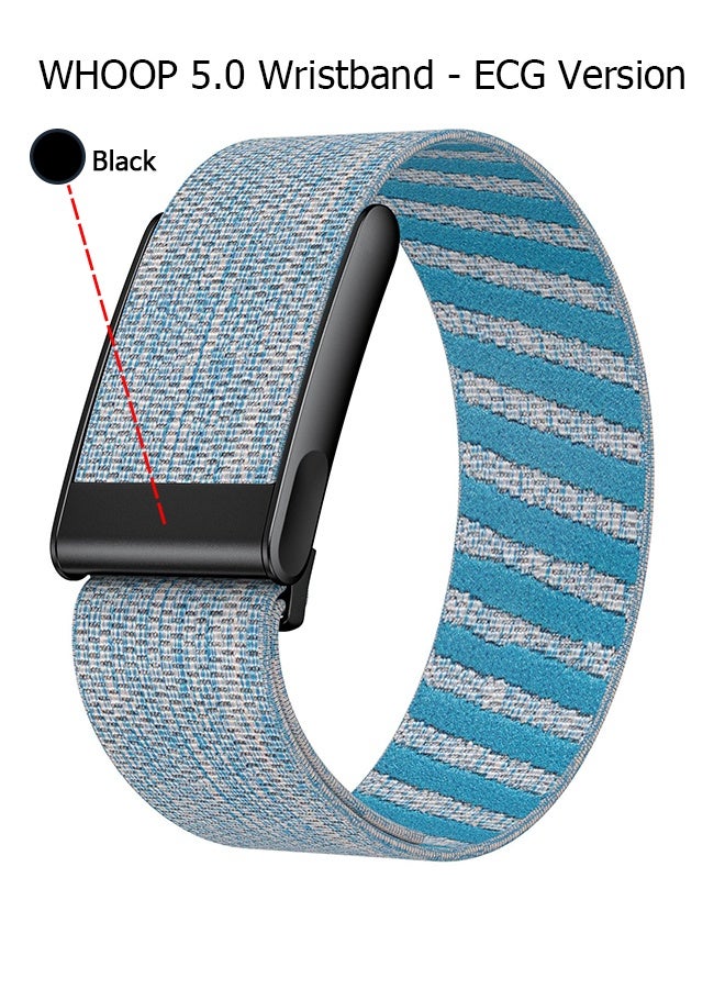 Wffo Nylon Sports Strap with Whoop 5.0 Strap - Compatible with One & Peak & Life - Breathable Nylon Adjustable Waterproof Replacement Wrist Strap - For Fitness, Activity, Sleep, Wearables - For Whoop 5.0 - Diamond Blue/Black Frame/Electrocardiogram Model
