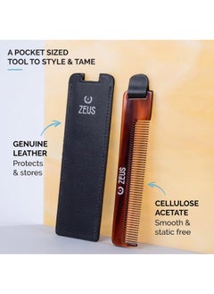 Zeus Pocket Beard Comb with Leather Sheath, Handmade Saw-Cut Pocket Beard & Mustache Comb with Travel Storing Case (U11)  - Image 2
